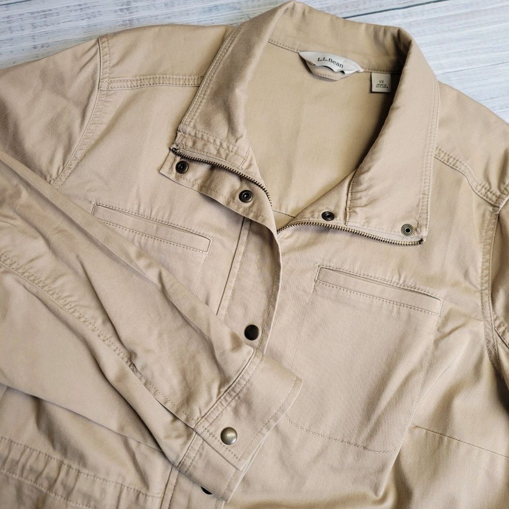 LL Bean Womens Jacket Beige Tan Khaki Utility Field‎ Chore Unlined Safari 502791